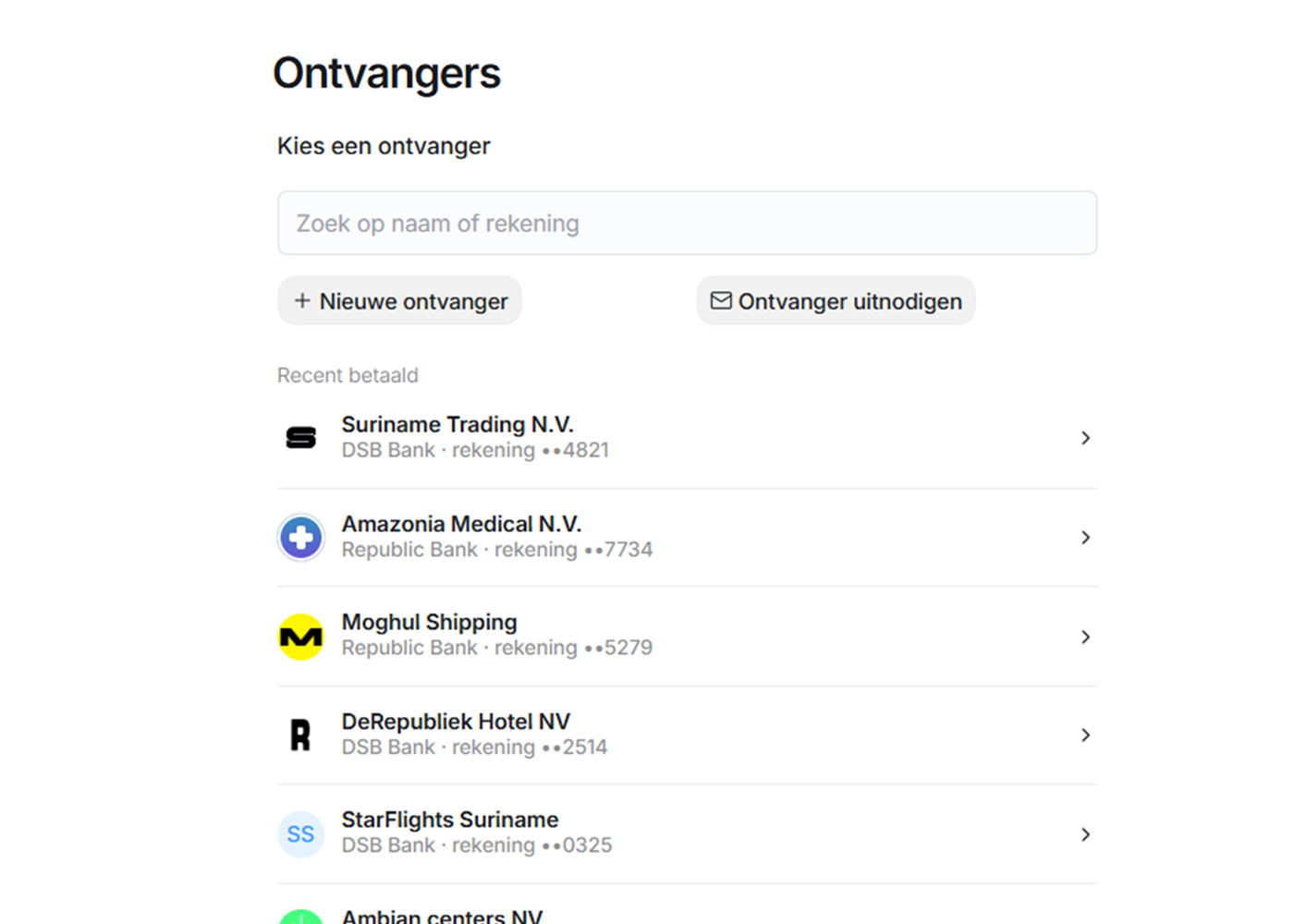 HARMONEE Business scherm voor een zakelijke betaling van EUR naar SRD, met wisselkoers, kosten en verwachte aankomst.